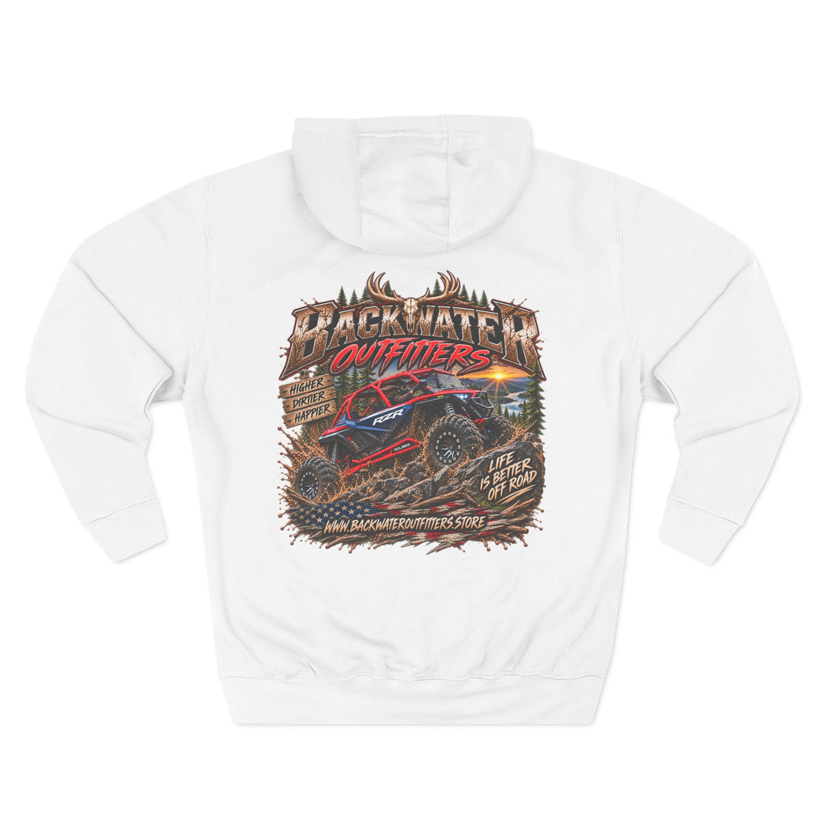 Backwater Outfitters Off-Road Hoodie – American Flag & UTV Graphic Fleece Printify