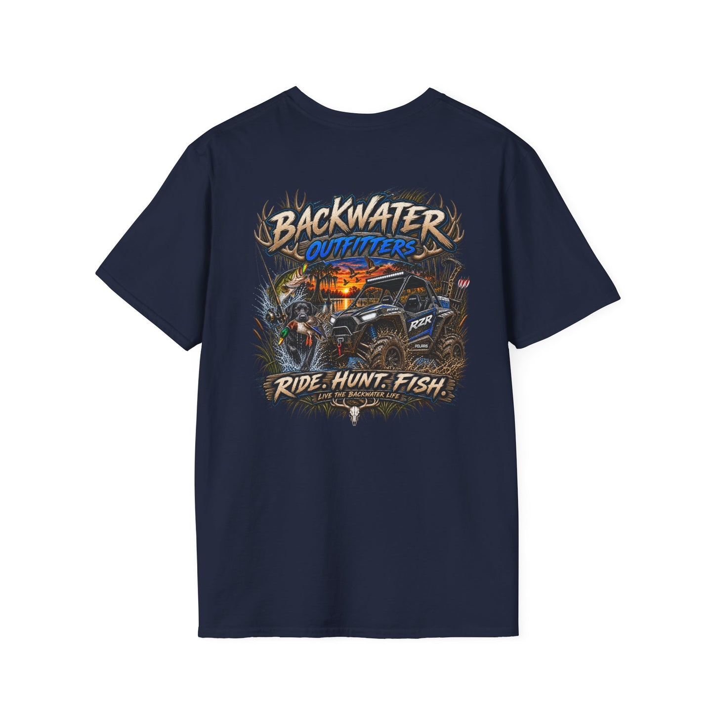 Backwater Outfitters T-Shirt — Rustic Camping & Fishing Logo Tee