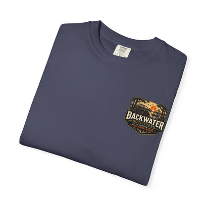 Backwater Outfitters Sunset Canoe T-Shirt — "Built for Mud. Water. Woods."