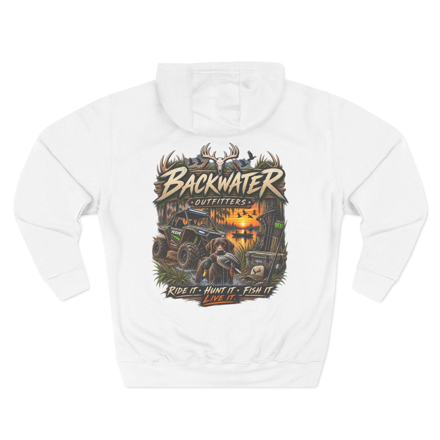 Backwater Outfitters Hoodie — 'Ride It • Hunt It • Fish It' Outdoor Pullover