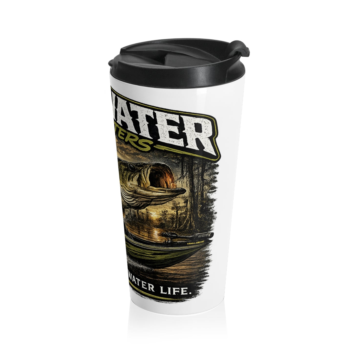 Backwater Outfitters Bass Travel Mug — Stainless Steel Fishing Tumbler
