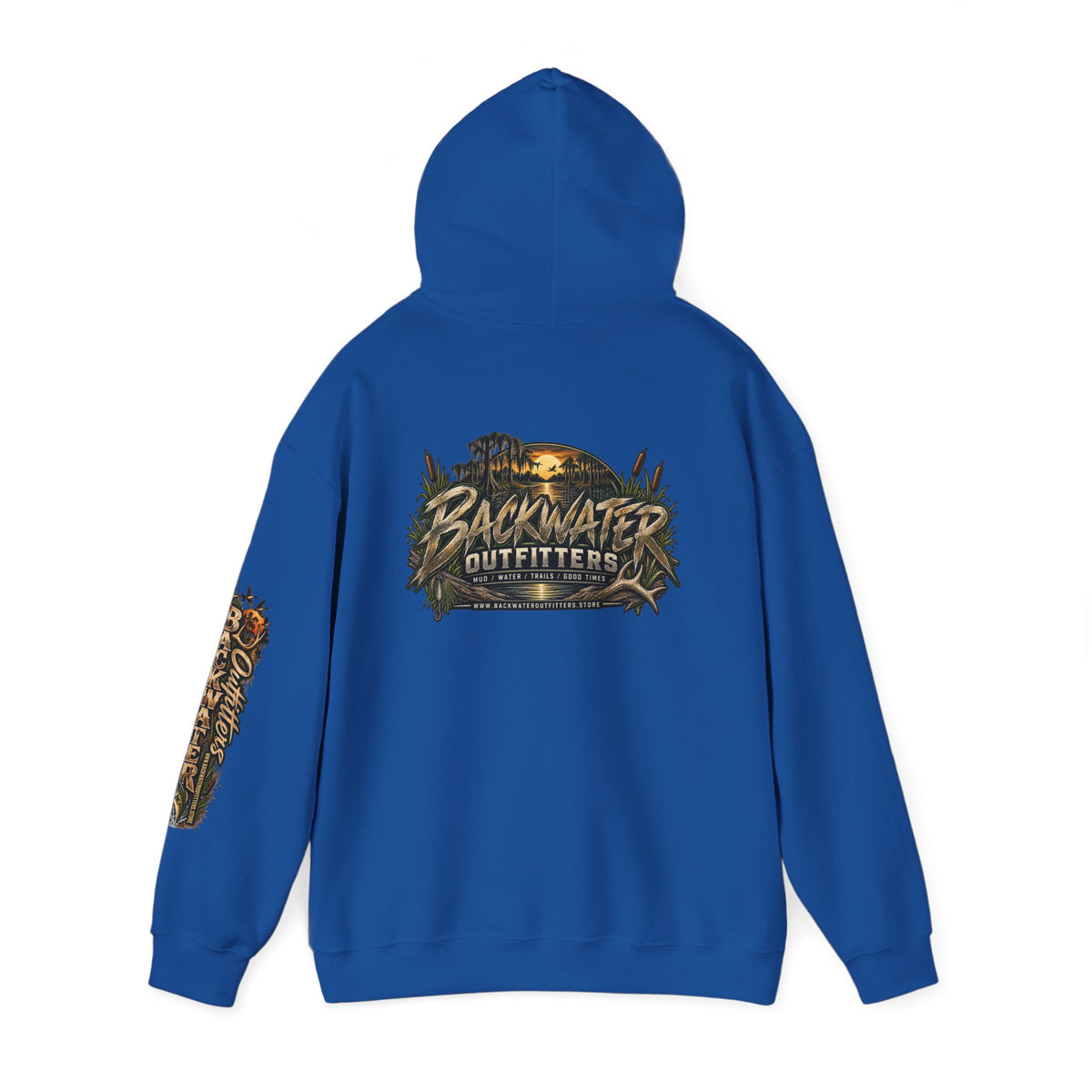 Simply Backwater Outfitters Hoodie — Outdoor Fishing Sunset Graphic Pullover Printify