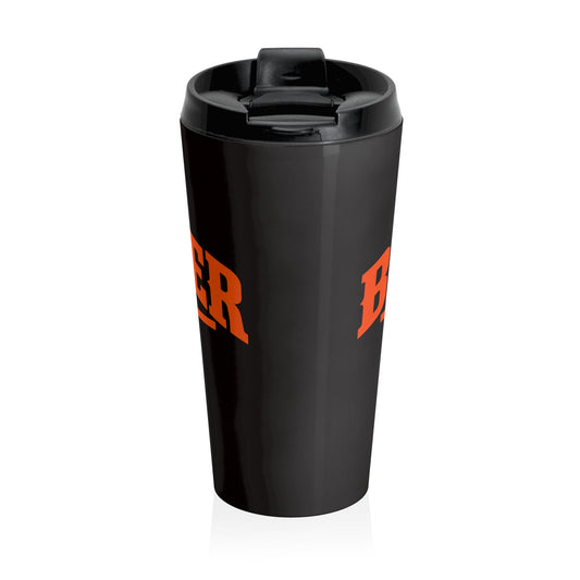Black Stainless Travel Mug — Bold Orange 'Backwater Outfitters' Logo