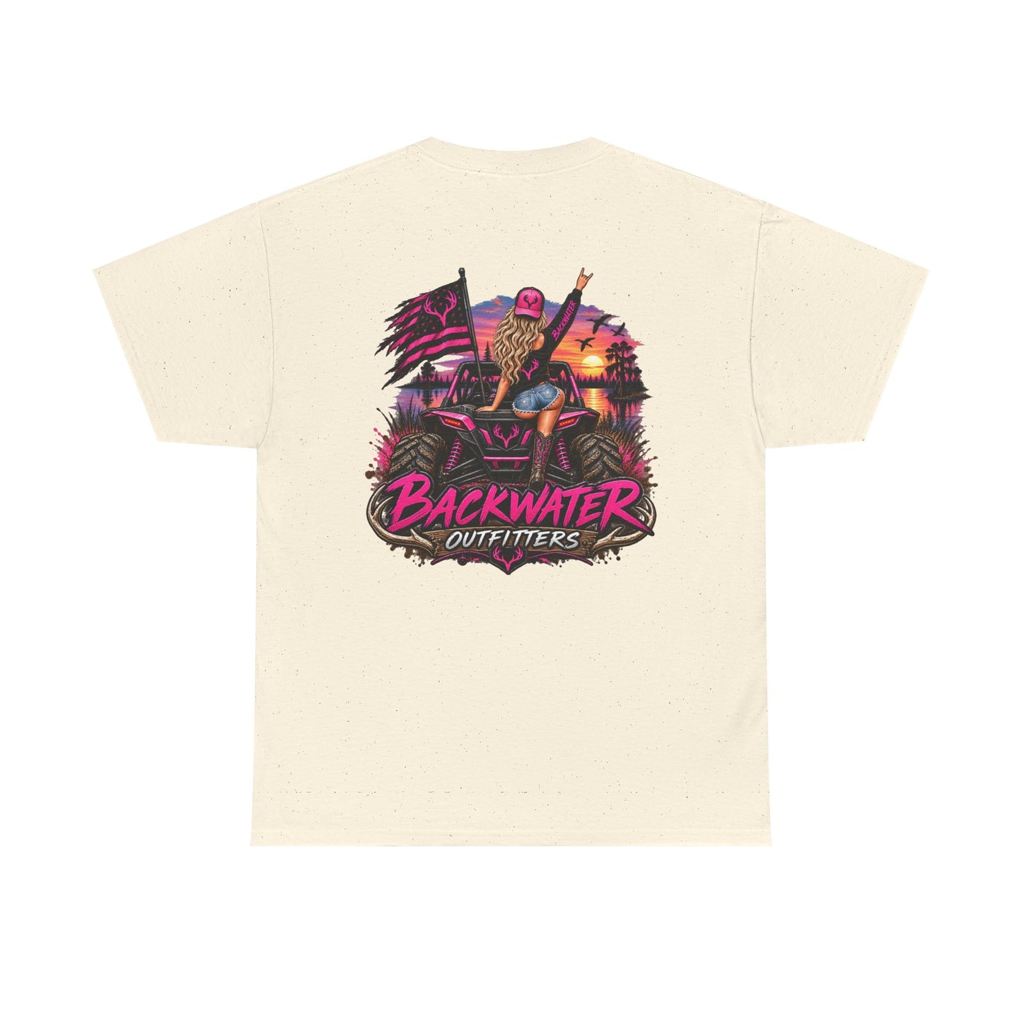 Backwater Outfitters Graphic Tee — Retro Sunset Fishing ATV Shirt