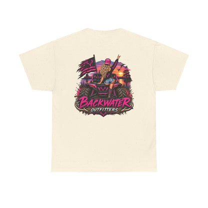 Backwater Outfitters Graphic Tee — Retro Sunset Fishing ATV Shirt