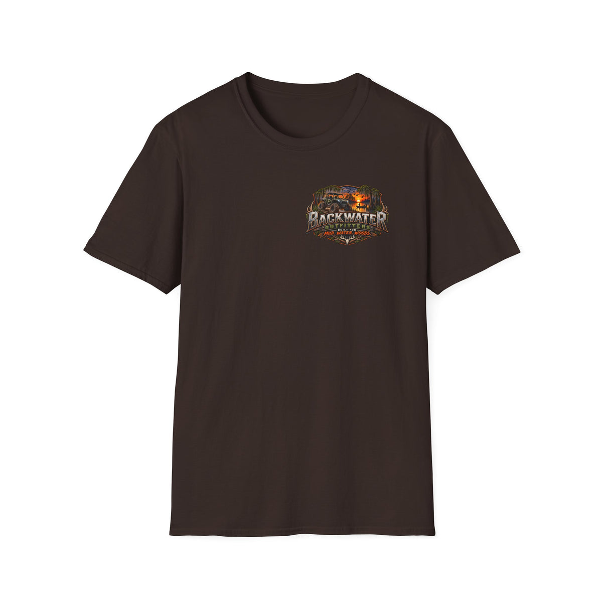 Backwater Outfitters Fishing T-Shirt — Outdoor Sunset Graphic Tee Printify