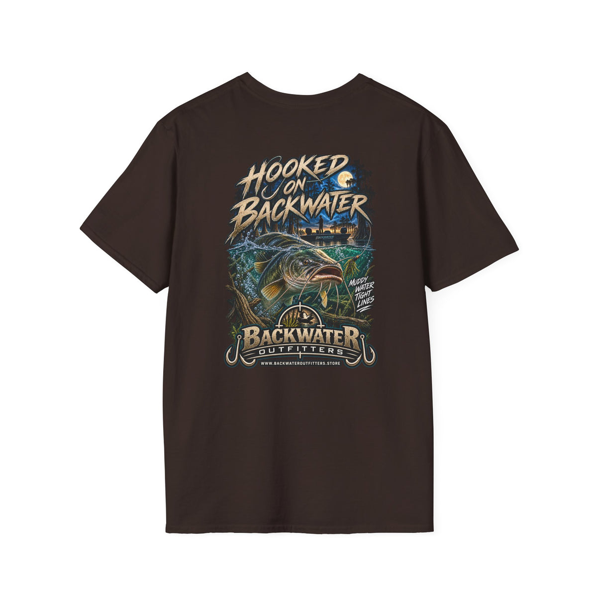 Hooked on Backwater Fishing T-Shirt — Bass Angler Graphic Tee Printify