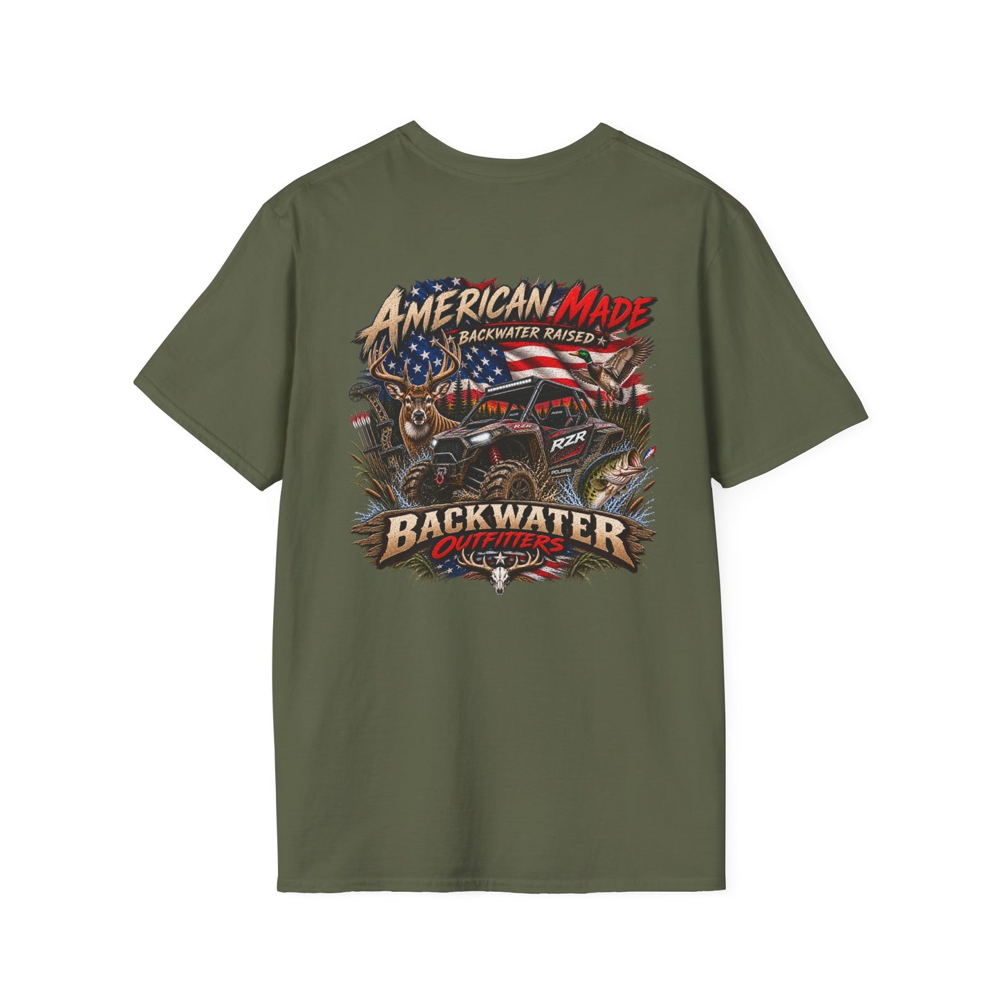 Backwater Outfitters Fishing T-Shirt — Retro Swamp Camp Logo