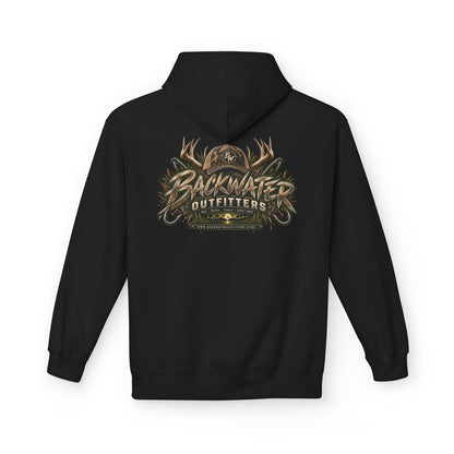 Simply Backwater Outfitters Hoodie — Hunting & Outdoors Antler Logo Pullover Printify