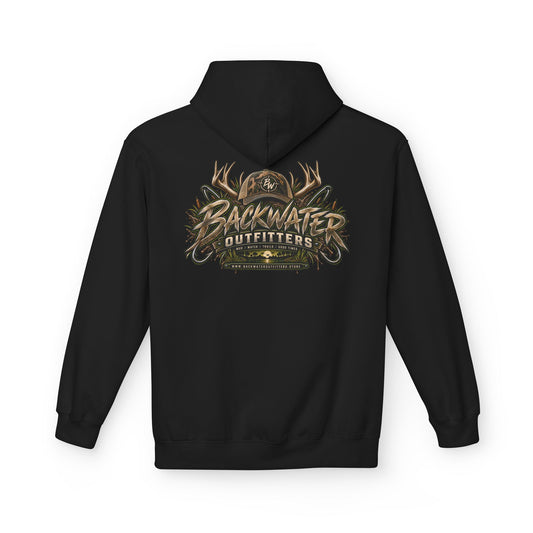 Simply Backwater Outfitters Hoodie — Hunting & Outdoors Antler Logo Pullover Printify