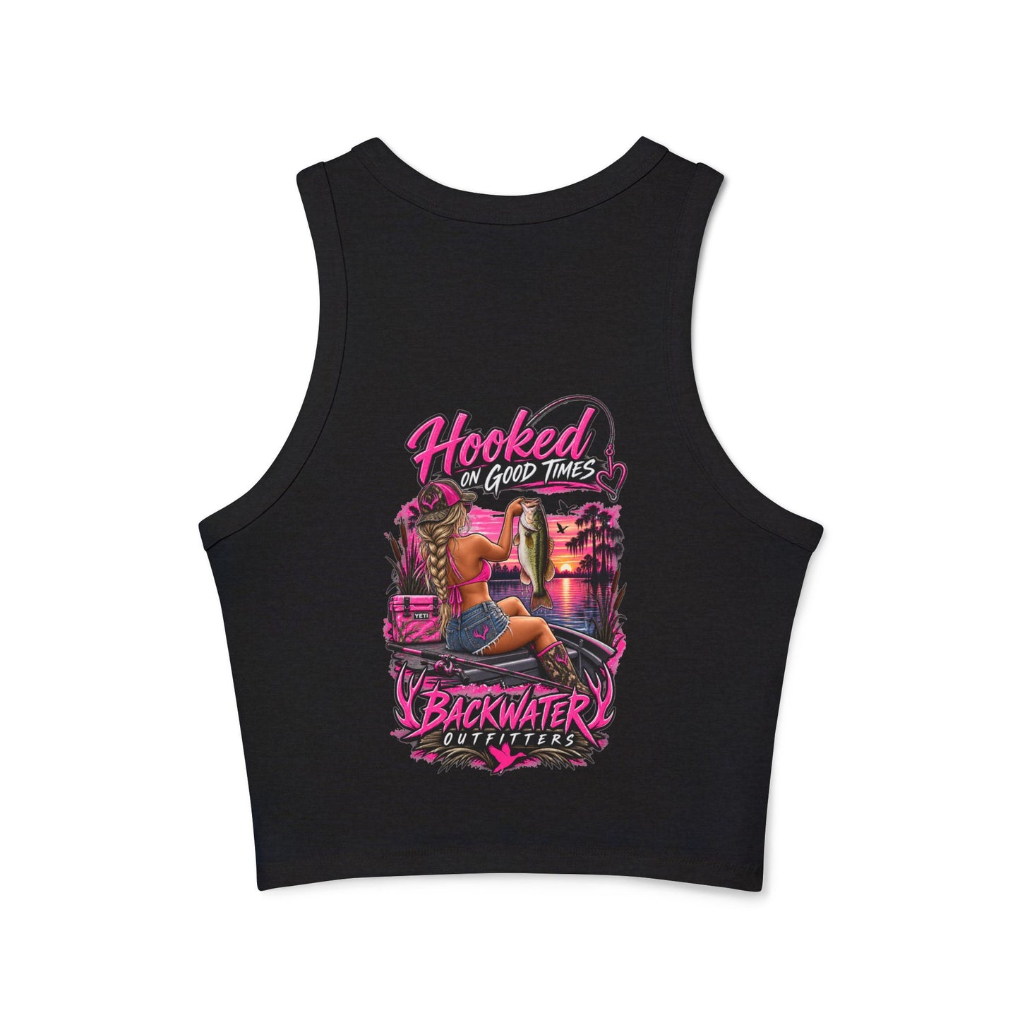 Backwater Hooked Tank Top — Women's Fishing Racerback Graphic