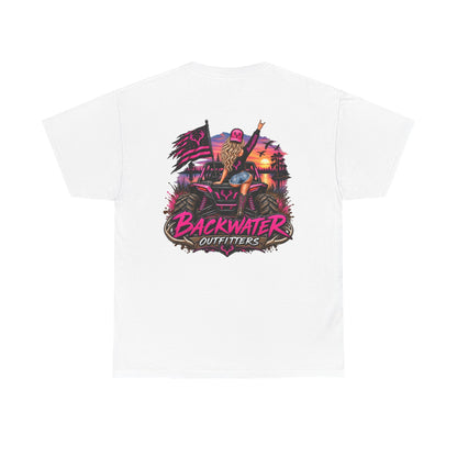 Backwater Outfitters Graphic Tee — Retro Sunset Fishing ATV Shirt