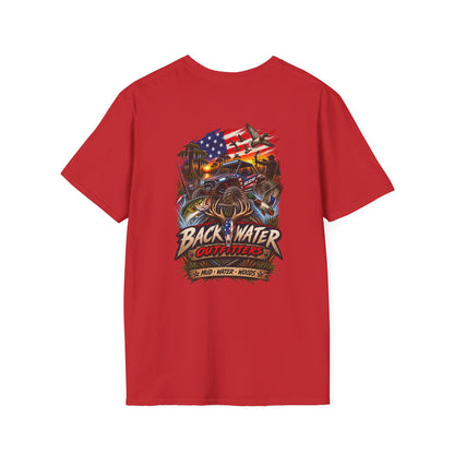 Backwater Bass Fishing T-Shirt — American Flag Boat Graphic Tee