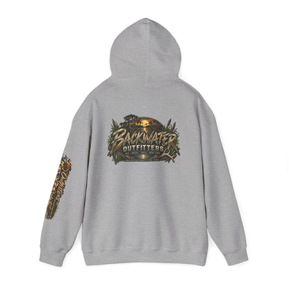 Simply Backwater Outfitters Hoodie — Outdoor Fishing Sunset Graphic Pullover Printify