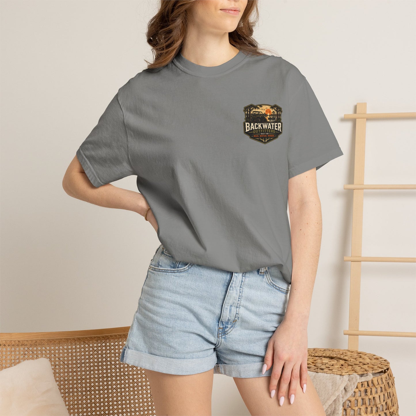 Backwater Outfitters Sunset Canoe T-Shirt — "Built for Mud. Water. Woods."