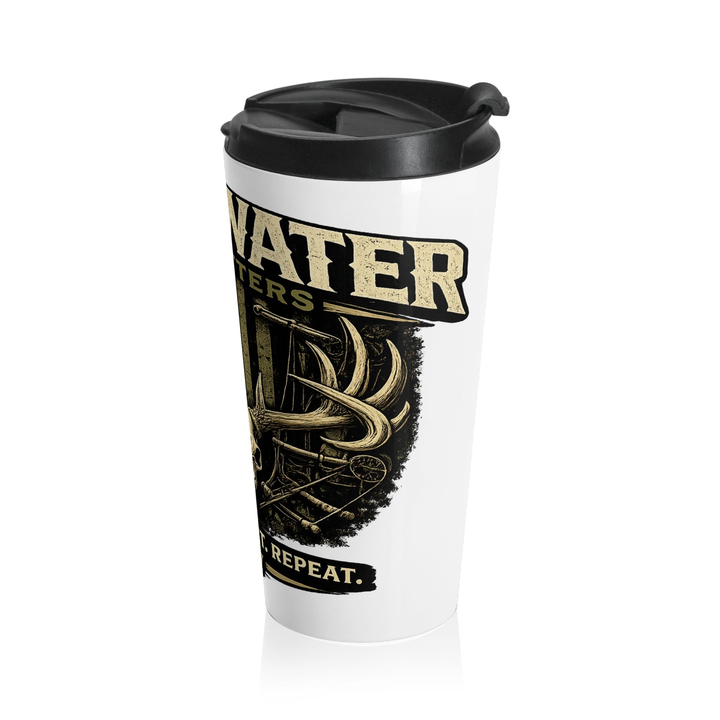 Backwater Outfitters Stainless Steel Travel Mug — Hunting Antler Skull Design