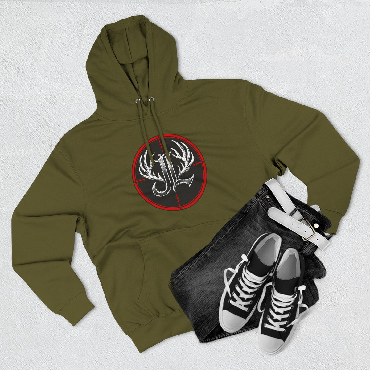 James Luker Hunting Logo Hoodie — Backwater Outfitters Antler Crest Fleece Hoodie Printify