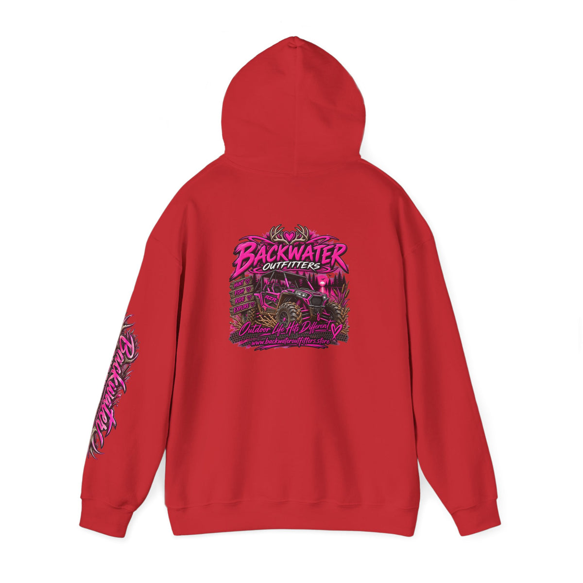 Girl Backwater Outfitters Hoodie — Retro Pink Outdoors Graphic Pullover Printify