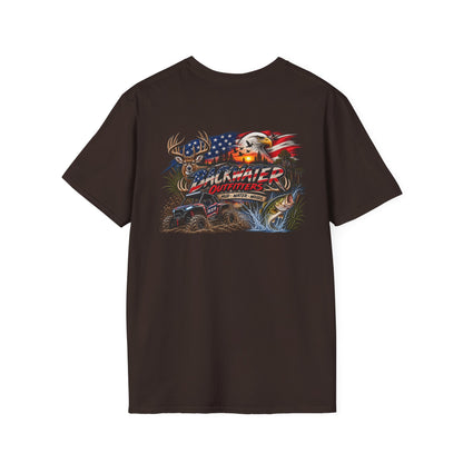 Backwater Outfitters Fishing T-Shirt — American Flag Bass Graphic