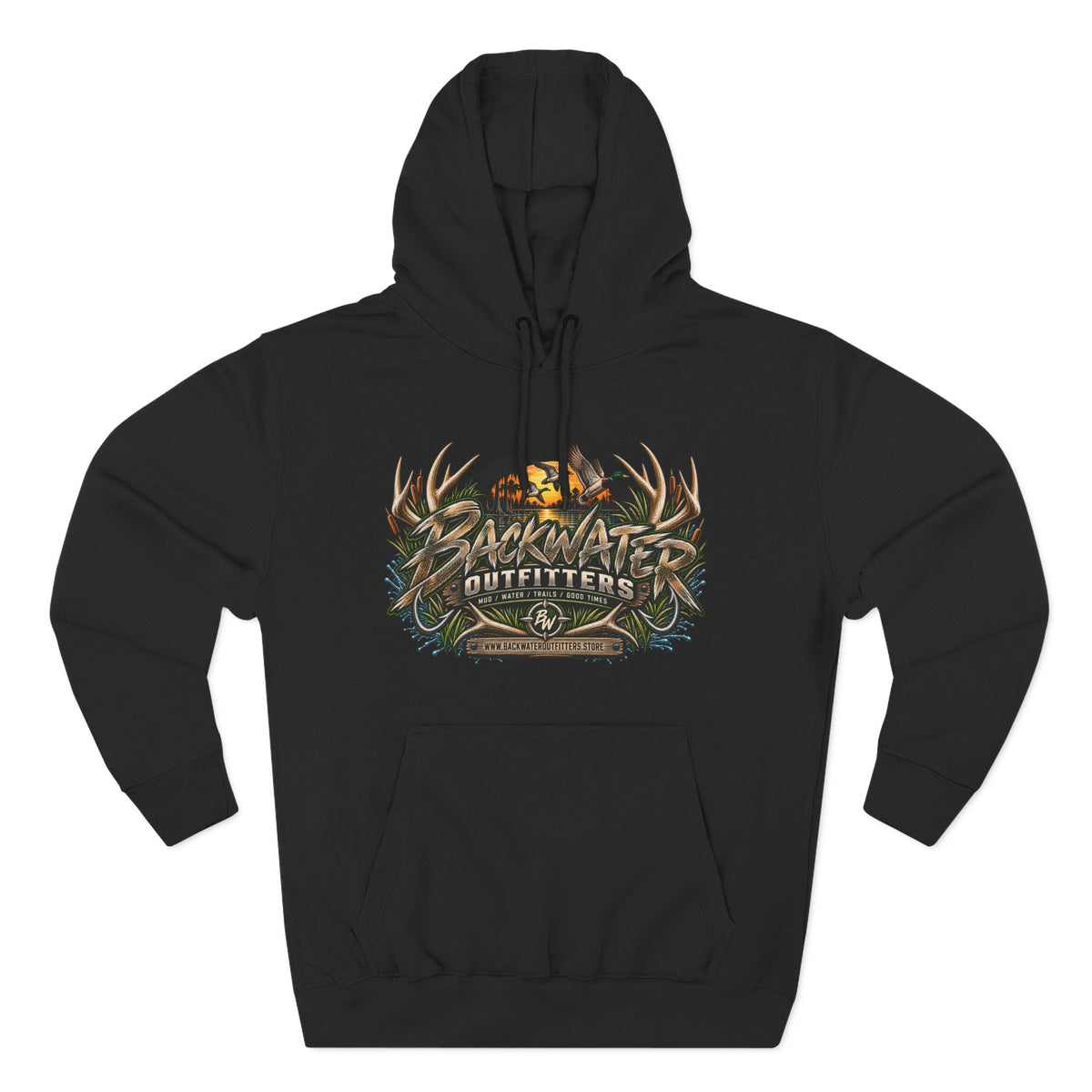 Backwater Outfitters Hoodie — Off‑Road Adventure Fleece Pullover Printify