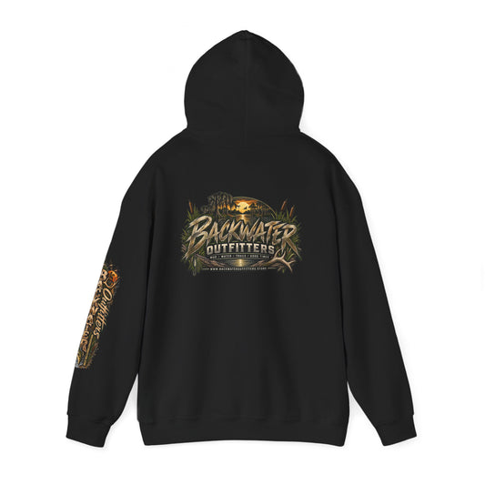 Simply Backwater Outfitters Hoodie — Outdoor Fishing Sunset Graphic Pullover Printify