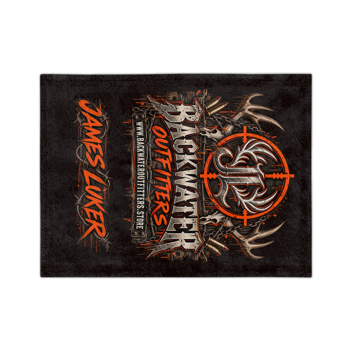 Backwater Outfitters Personalized Velveteen Blanket — "James Luker" Hunting Logo Throw Printify