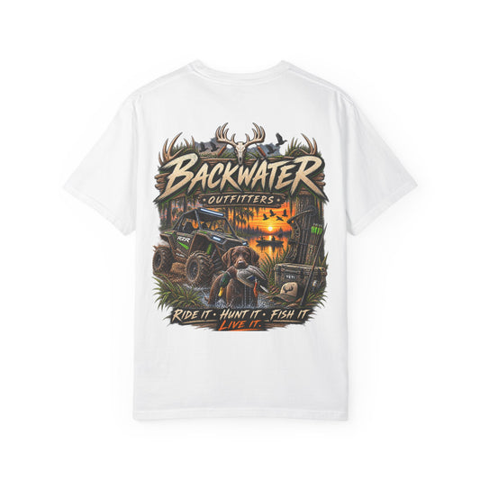 Backwater Outfitters Graphic T-Shirt — Ride It • Hunt It • Fish It Printify