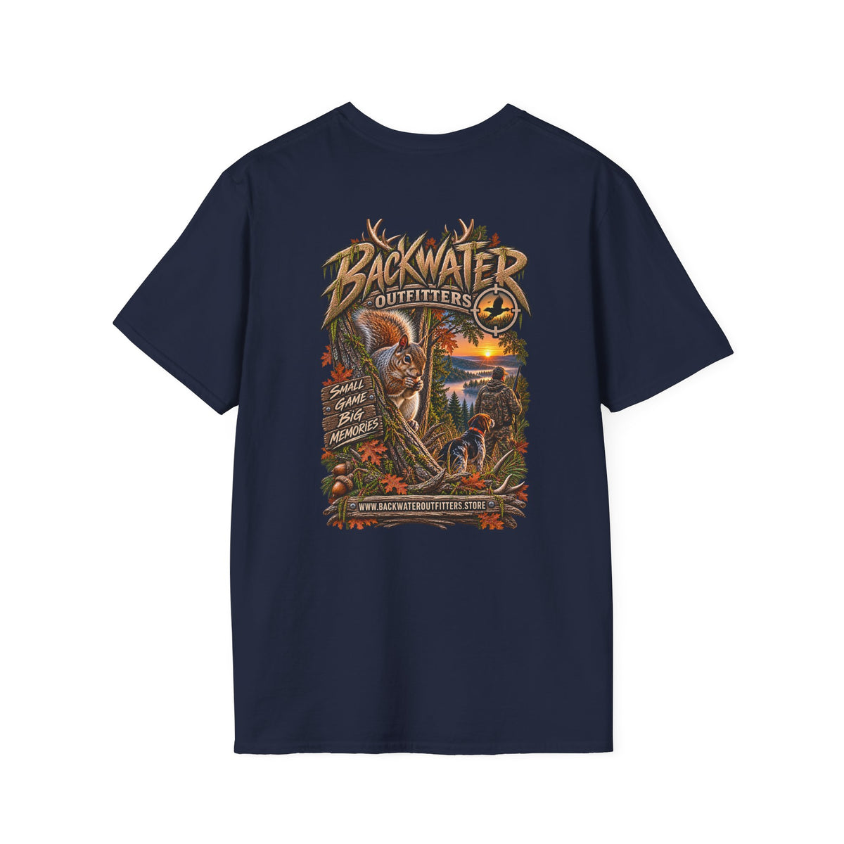 Backwater Outfitters Fishing T-Shirt — Outdoor Sunset Graphic Tee Printify