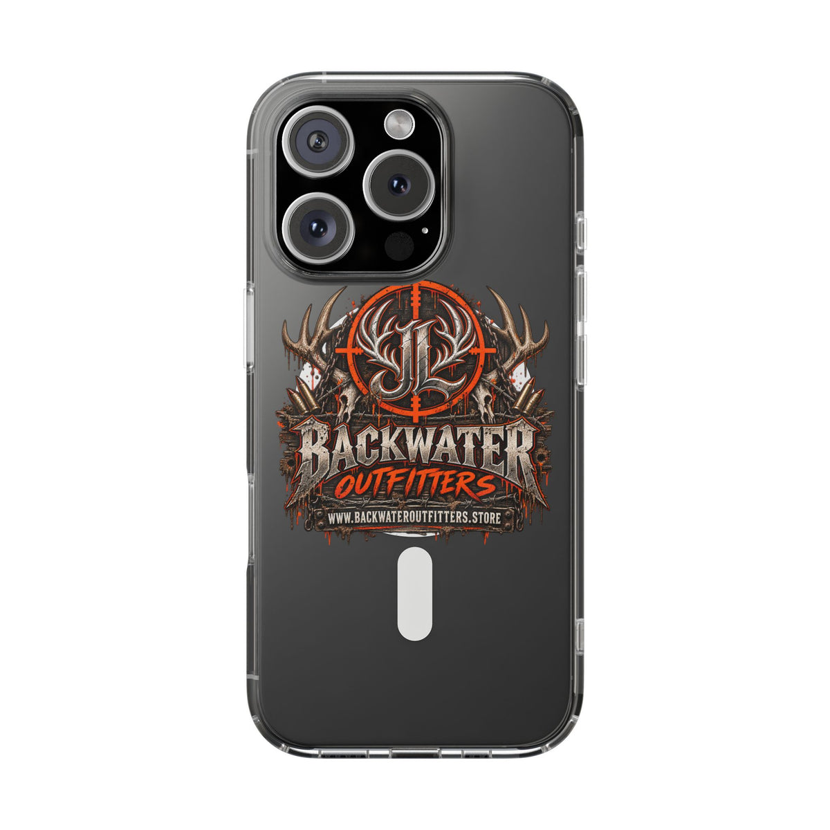 James Luker Clear Magnetic Phone Case — Backwater Outfitters Hunting Logo, Impact-Resistant Printify