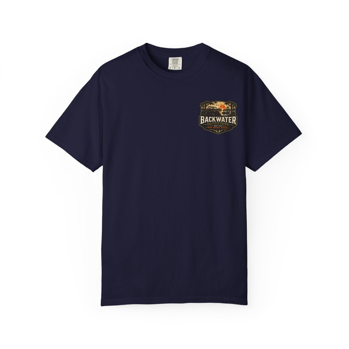 Backwater Outfitters Sunset Canoe T-Shirt — "Built for Mud. Water. Woods."