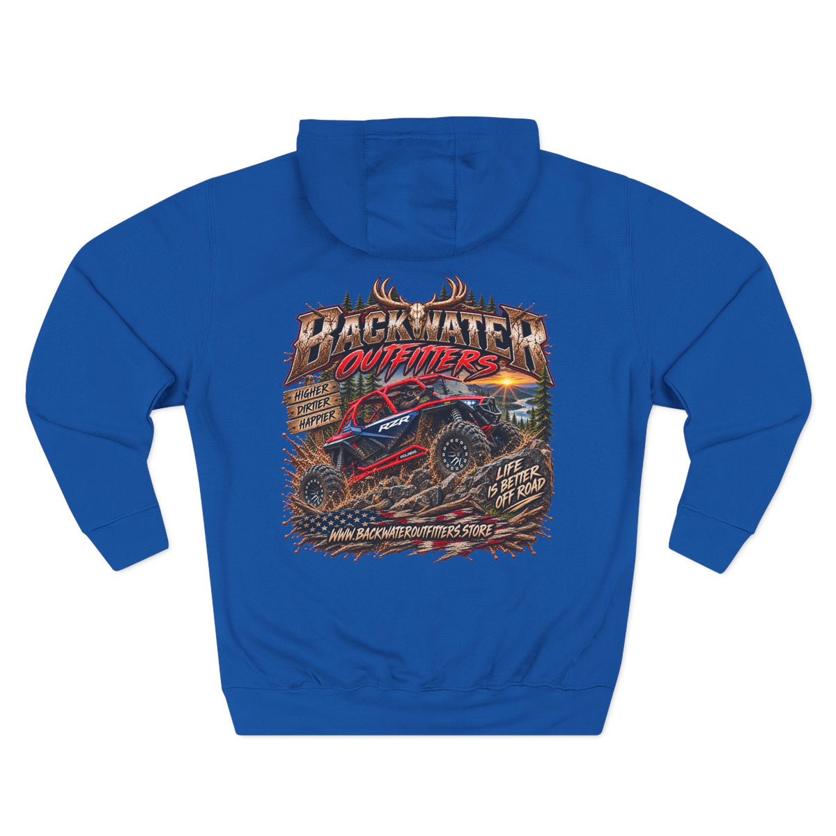 Backwater Outfitters Off-Road Hoodie – American Flag & UTV Graphic Fleece Printify
