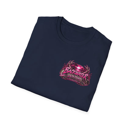 Women T-Shirt — "Backwater & Bad Decisions" Graphic Tee (Pink Palm Beach Vibes) Printify