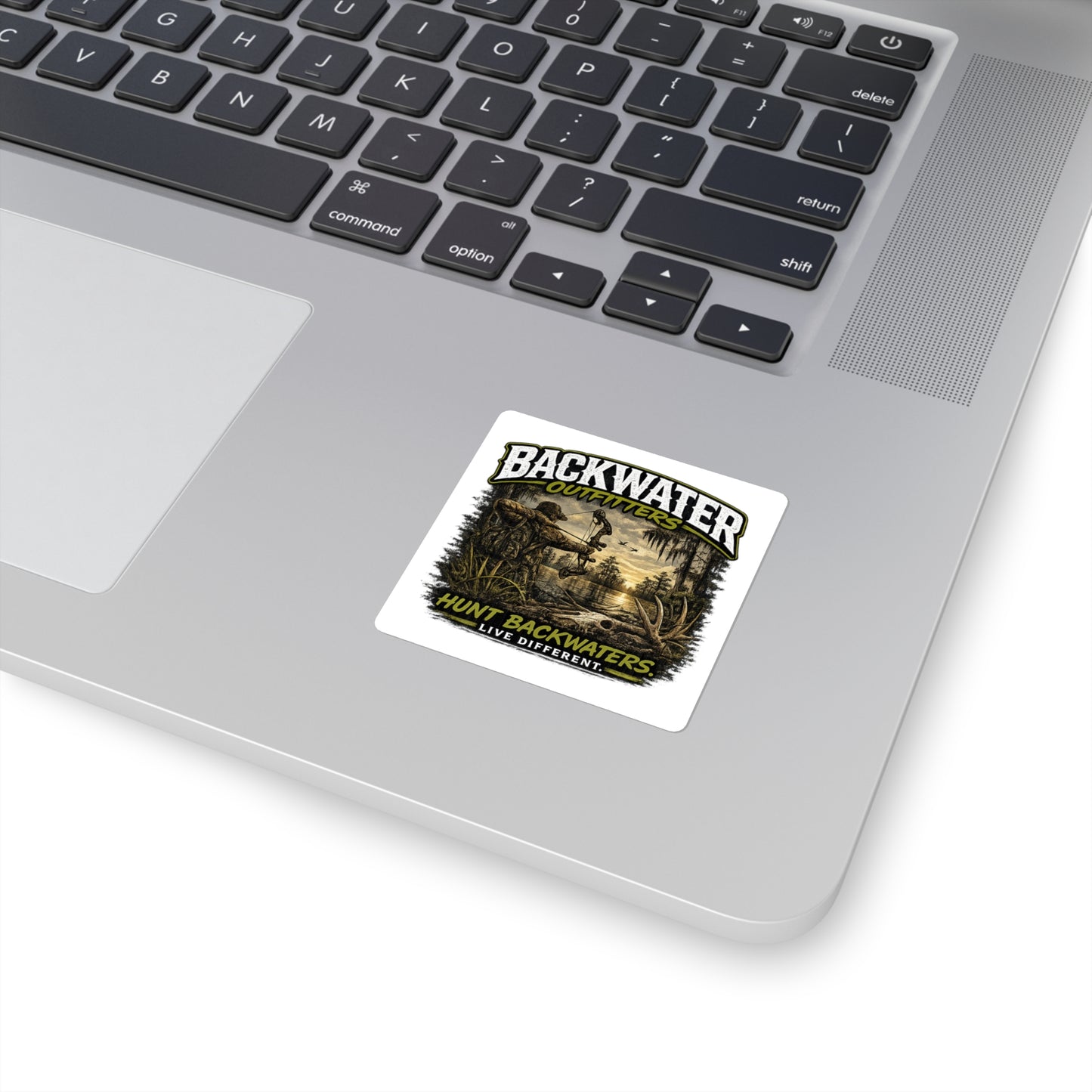 Backwater Outfitters Square Sticker — 'Hunt Backwaters. Live Different.' Outdoor Hunting Decal