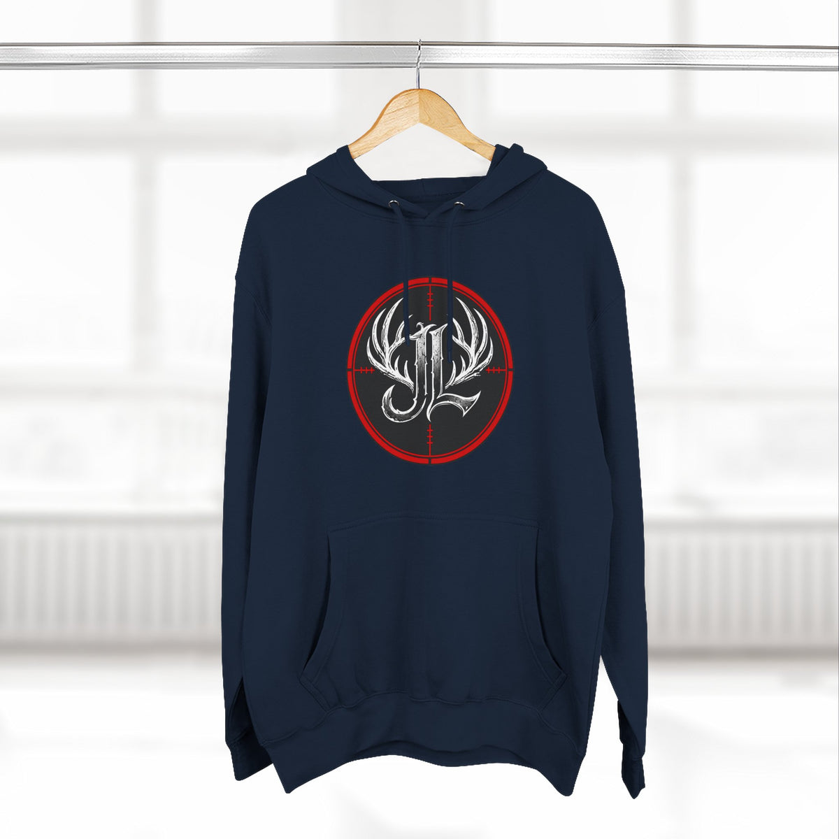 James Luker Hunting Logo Hoodie — Backwater Outfitters Antler Crest Fleece Hoodie Printify