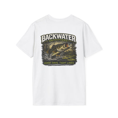 Backwater Outfitters Retro Bass Fishing Logo T-Shirt Printify