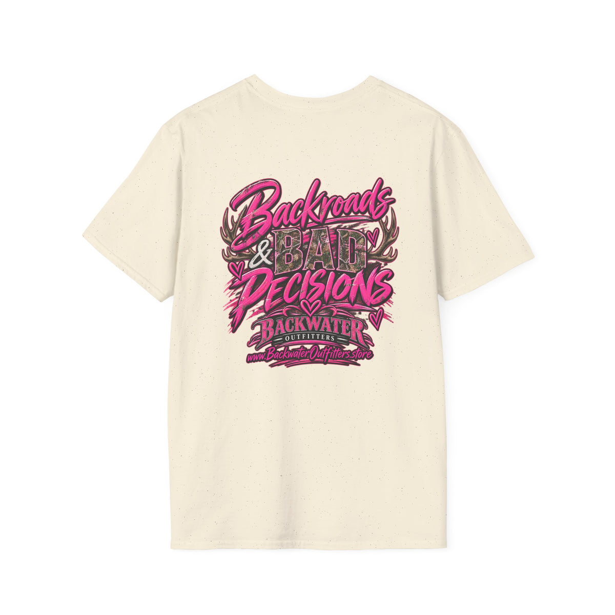 Women T-Shirt — "Backwater & Bad Decisions" Graphic Tee (Pink Palm Beach Vibes) Printify